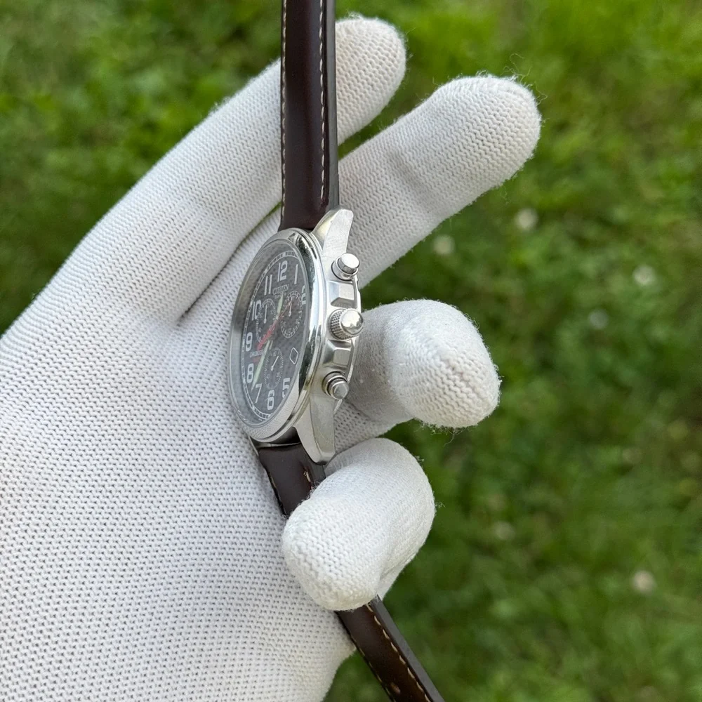 Citizen eco drive Chronograph with Black Dial and Brown Strap - Picture 9 of 9